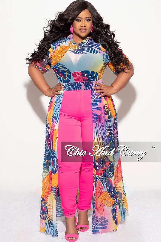 Final Sale Plus Size Mesh Top with Train in Multi Color Leaf PrintWomen's summer tops