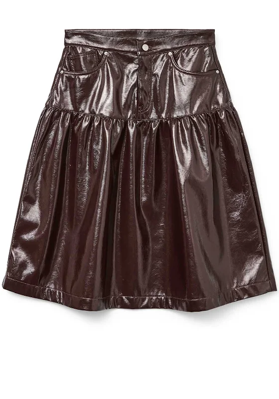 Vero Moda Bicca Patent Midi Skirt, BurgundyOver Skirt