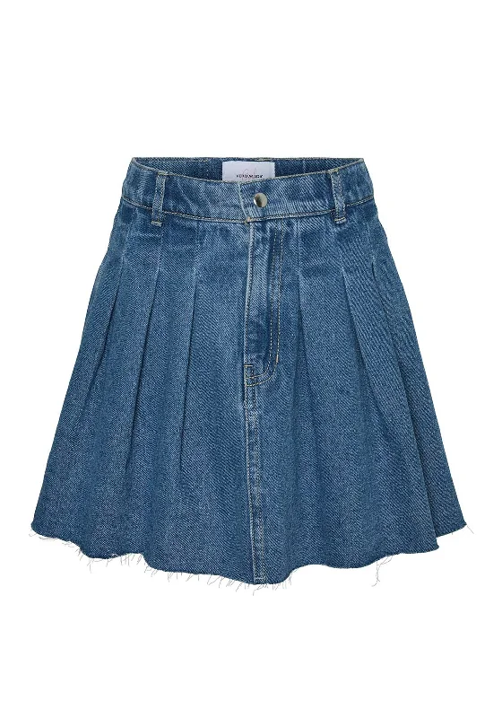 Vero Moda Girl Piper Pleat Denim Skirt, Medium Blue DenimPolka-dot Skirt