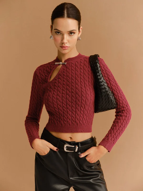 Embellished Knit TopsCutout Twist Crop Sweater