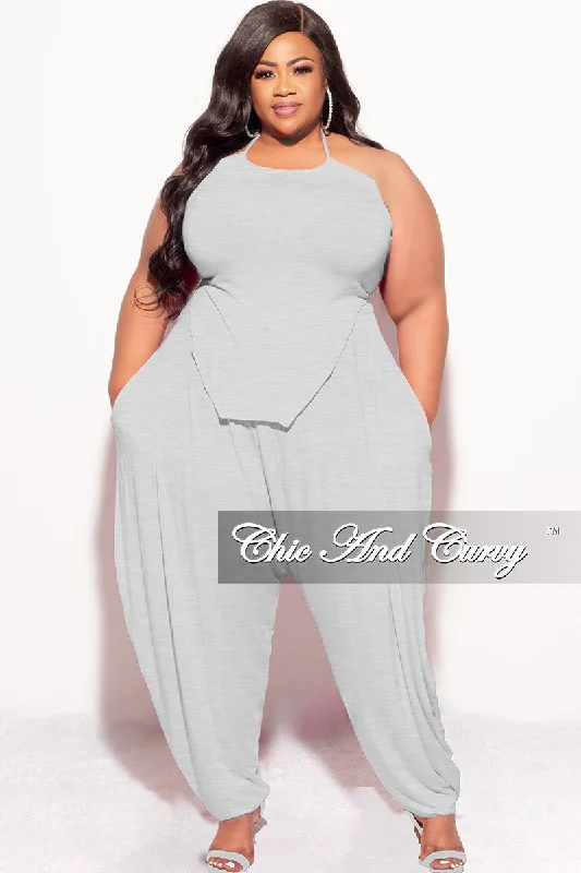 Final Sale Plus Size 2pc Halter Top and Harem Pants in Heather GreyLarge women's breathable tops