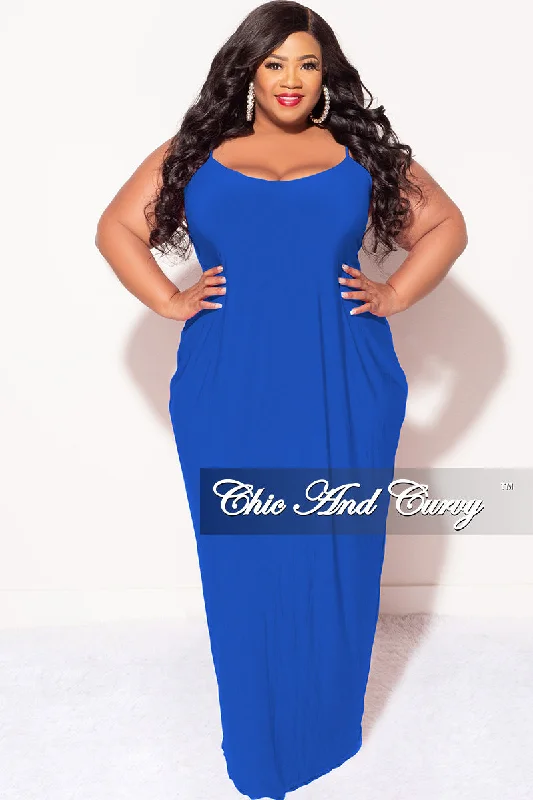 Final Sale Plus Size Spaghetti Strap Maxi Dress in RoyalWomen's winter tops