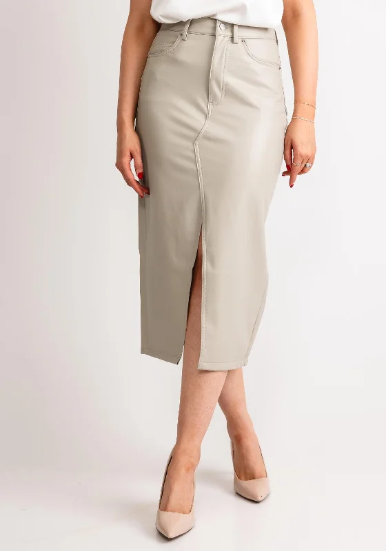 Vero Moda Veri Faux Leather Midi Skirt, Stone GreyTulip Skirt