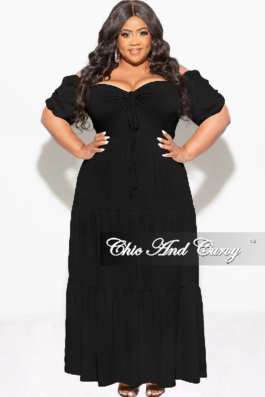 Final Sale Plus Size Short Sleeve Tiered Maxi Dress in BlackPlus size women's evening tops