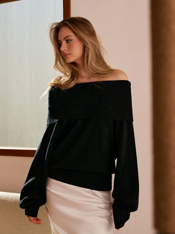 Velvet Knit TopsHigh Stretch Off-Shoulder Shift Sweater