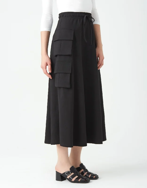 33"-35"-37" Jersey Skirt with Drawstring Elastic Waist and Double Cargo PocketsEthnic Skirt