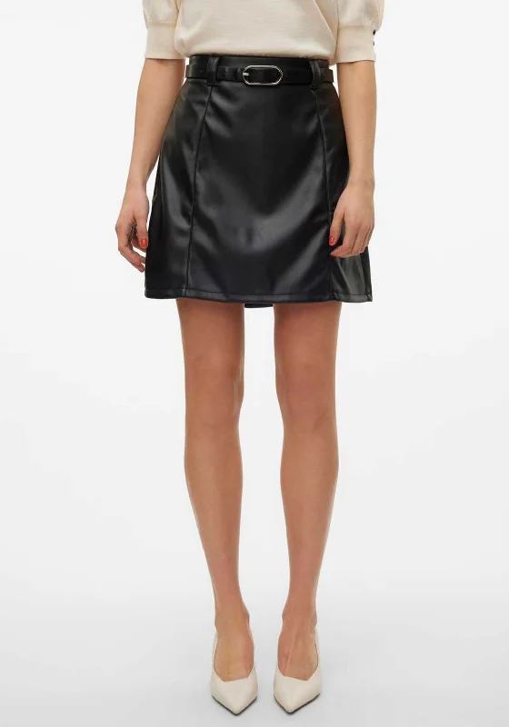 Vero Moda Willa Faux Leather A-Line Mini Skirt, BlackPleated Skirt