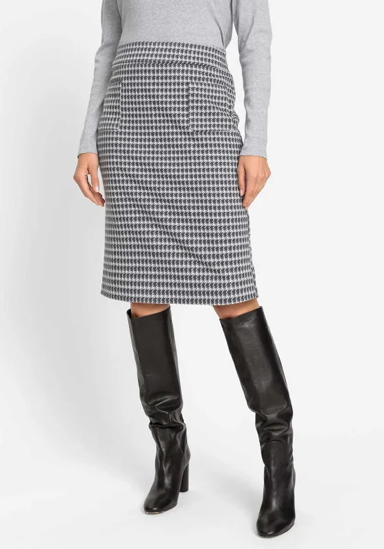 Olsen Houndstooth Pocket Pencil Skirt, Grey and WhiteEmbroidered Skirt