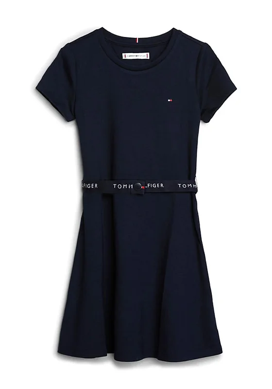 Retro DressTommy Hilfiger Girl Essential Belted Skater Dress, Navy