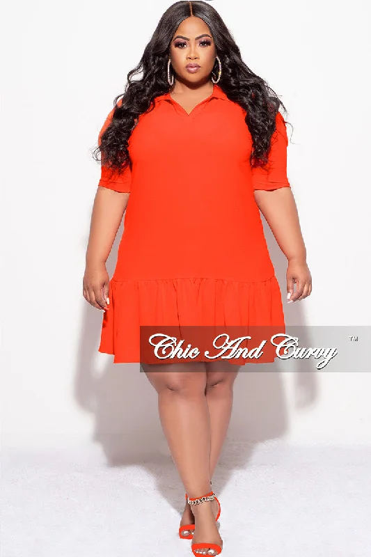 Final Sale Plus Size Collar Skater Dress in OrangePlus size women's sports tops