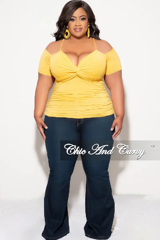 Final Sale Plus Size Cold Shoulder Top in Mustard YellowLarge women's long tops