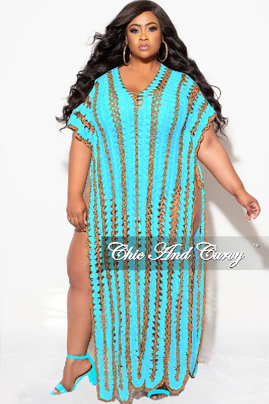 Final Sale Plus Size Crochet Cover Up in Aqua & TanWomen's wedding tops