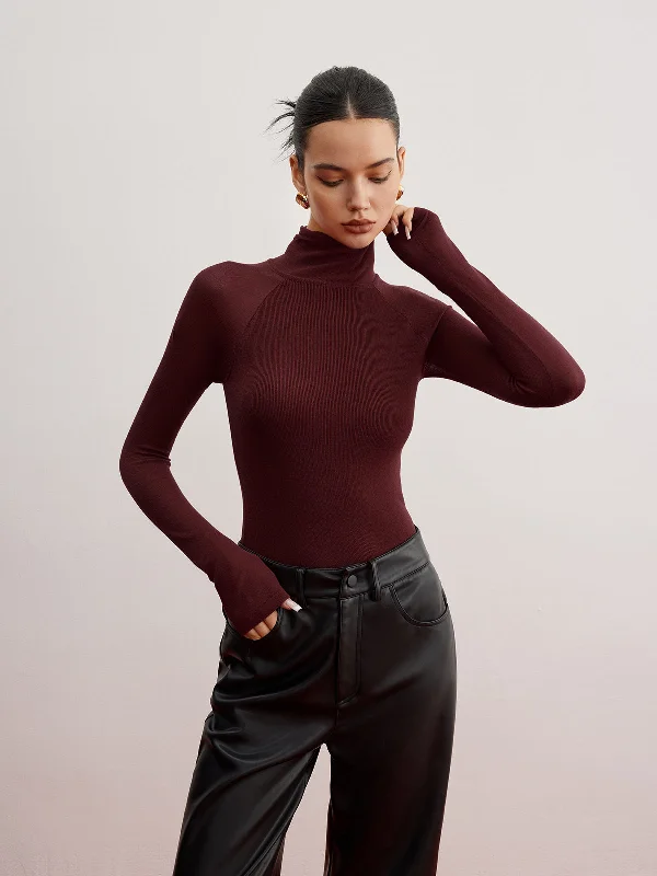 Pocketed Knit TopsSheer Sleeve Skinny Sweater