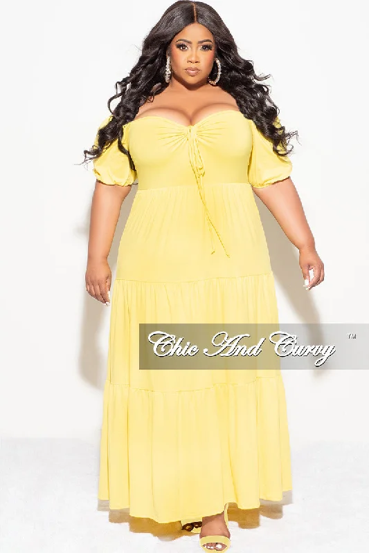 Final Sale Plus Size Short Sleeve Tiered Maxi Dress in YellowPlus size women's printed tops