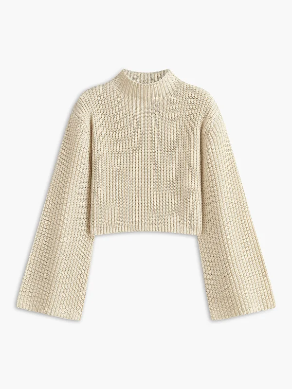 Sheer Knit TopsWool-Blend Bell Sleeve Crop Shift Sweater