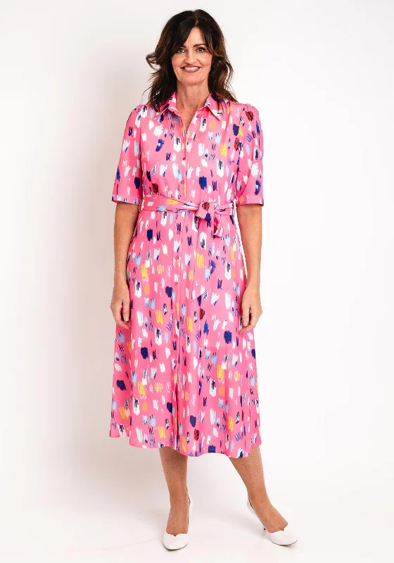 Reflective DressElla Boo Abstract Print Midi Shirt Dress, Light Pink