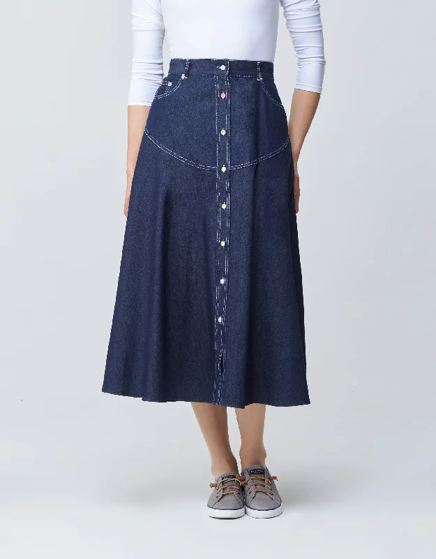 32" Contrast Stitched Denim Western Button Skirt BlueCulotte Skirt