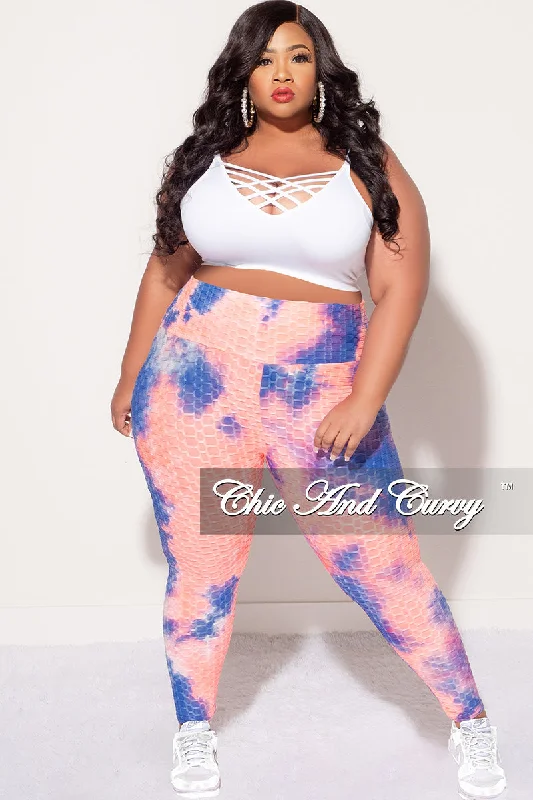 Final Sale Plus Size Honey Comb Leggings in Pink and Blue Tie Dye (Pants Only)Women's party tops