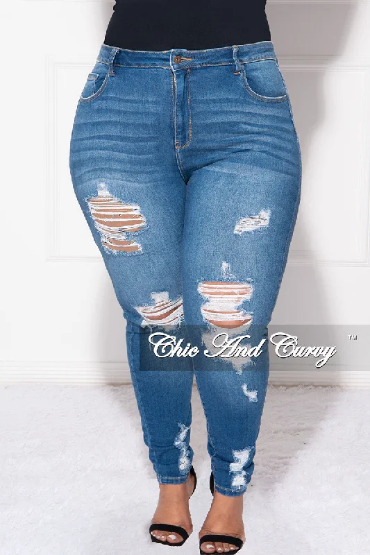 Final Sale Plus Size Distressed Jeans in DenimWomen's thick tops