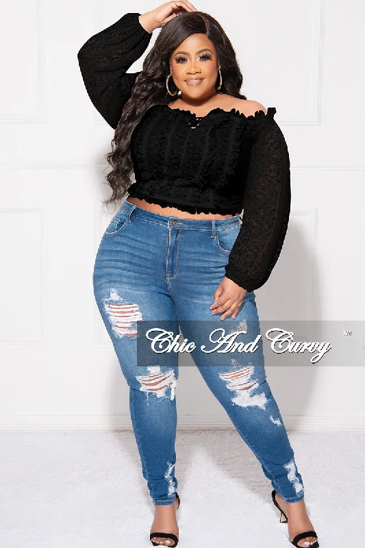 Final Sale Plus Size Off The Shoulder Lace Top in BlackWomen's party tops