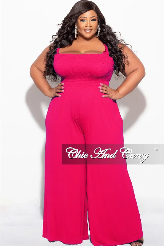 Final Sale Plus Size Jumpsuit with Smocking & Elastic Straps in FuchsiaPlus size women's street style tops