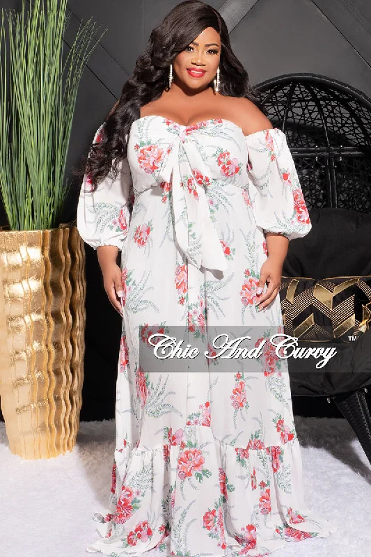 Final Sale Plus Size Off the Shoulder Maxi in White Floral PrintLarge women's wool tops