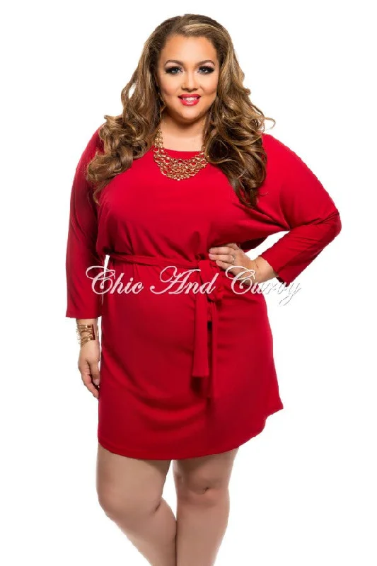 Final Sale Plus Size Shirt Dress with Tie in RedWomen's thick tops