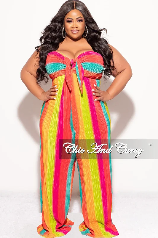 Final Sale Plus Size Strapless Pleated Jumpsuit In Multi ColorPlus size women's off-the-shoulder tops