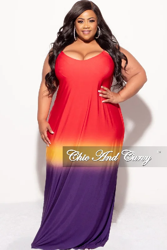 Final Sale Plus Size Spaghetti Strap Maxi Dress Red Mustard and PurpleLarge women's polyester tops