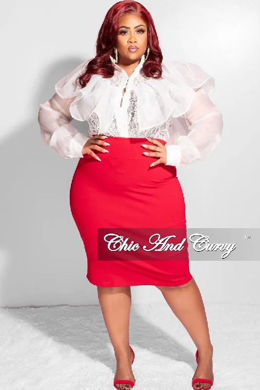 Final Sale Plus Size Pencil Skirt with Back Slit in RedLarge women's cropped tops