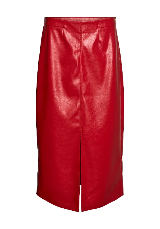 Vero Moda Camilla Faux Leather Midi Skirt, RedHigh-waisted Skirt