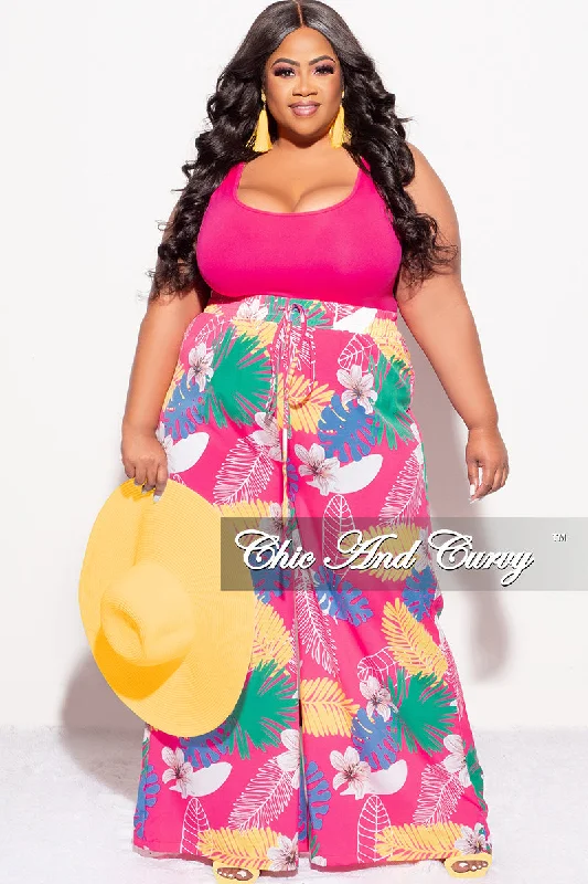 Final Sale Plus Size Pants in Pink Multi Color Leaf PrintPlus size women's cotton tops