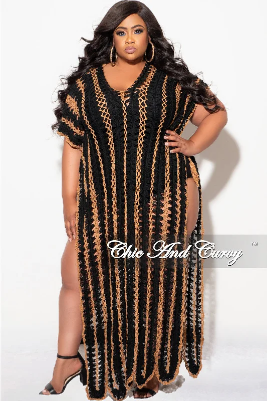 Final Sale Plus Size Crochet Cover Up in Black & TanWomen's party tops