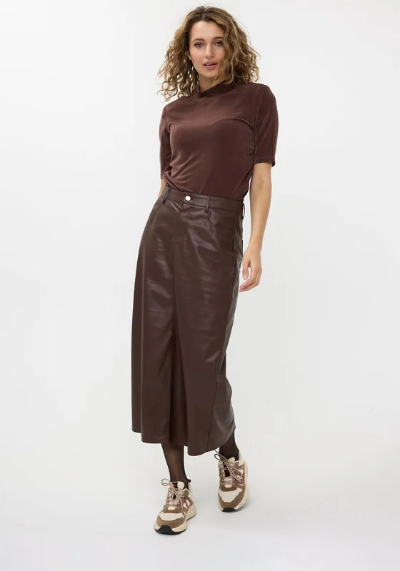 EsQualo Faux Leather Midi Skirt, BrownSheer Skirt