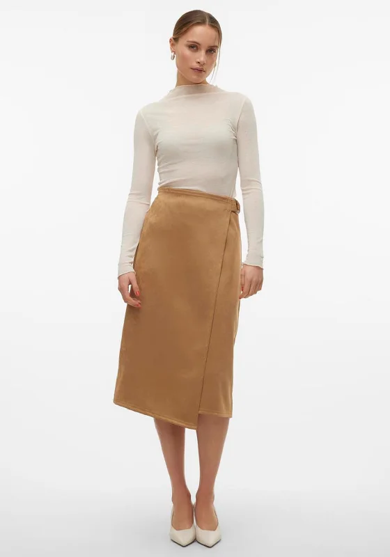 Vero Moda Thea Faux Suede Wrap Midi Skirt, TanHigh-visibility Skirt