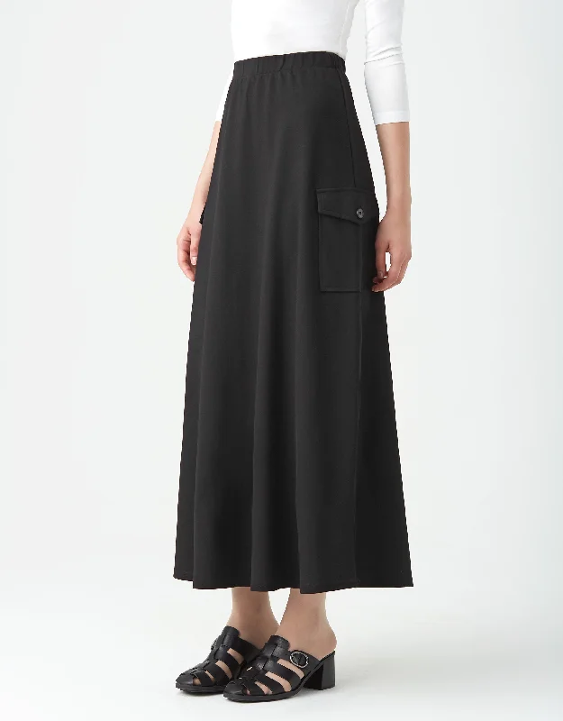 33"-35"-37" Jersey Skirt with Elastic Waist and Buttoned Cargo PocketsGypsy Skirt