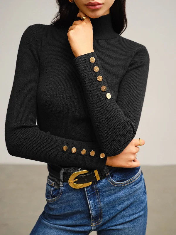 Metallic Knit TopsVersatile Mock Neck Skinny Sweater