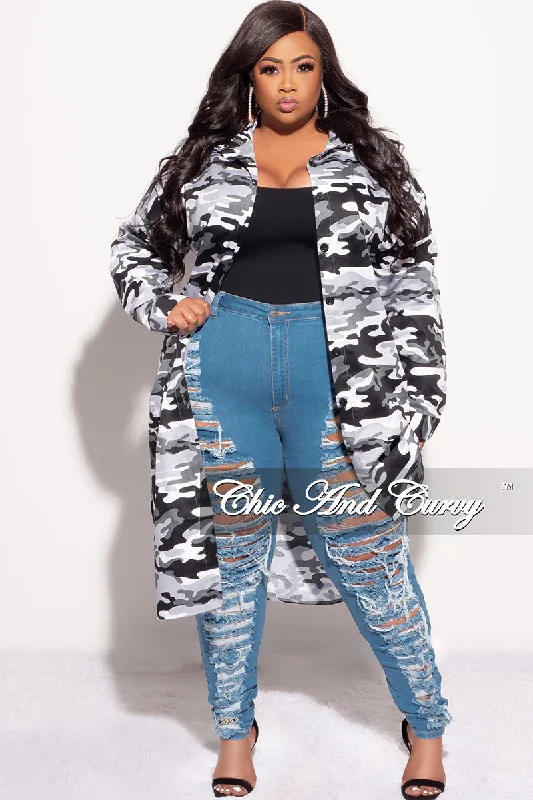 Final Sale Plus Size There's Nothing Like A Sistah Shirt Dress in Black and White Camouflage PrintPlus Large women's linen tops