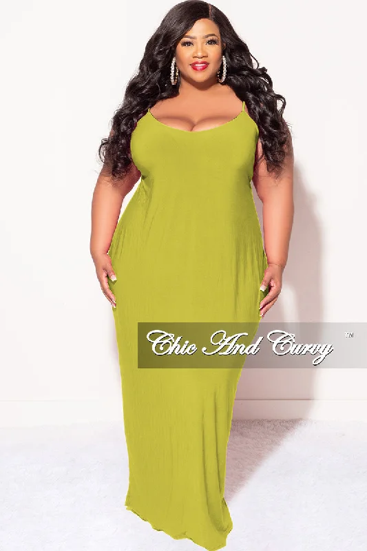 Final Sale Plus Size Spaghetti Strap Maxi Dress in LimeWomen's autumn tops