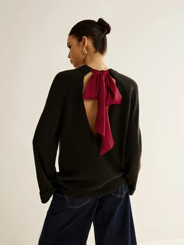 Cotton Knit TopsOpen Back Tie Sweater