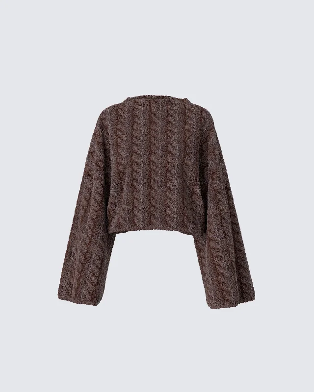 Embroidered Knit TopsLarissa Brown Cable Knit Sweater