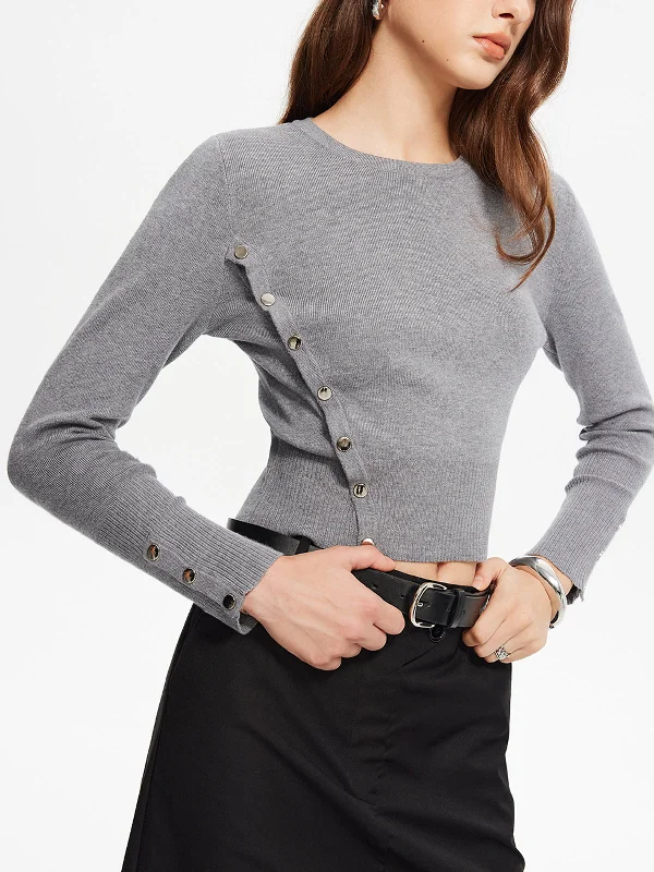 Ribbed Knit TopsSide Breasted Crop Sweater