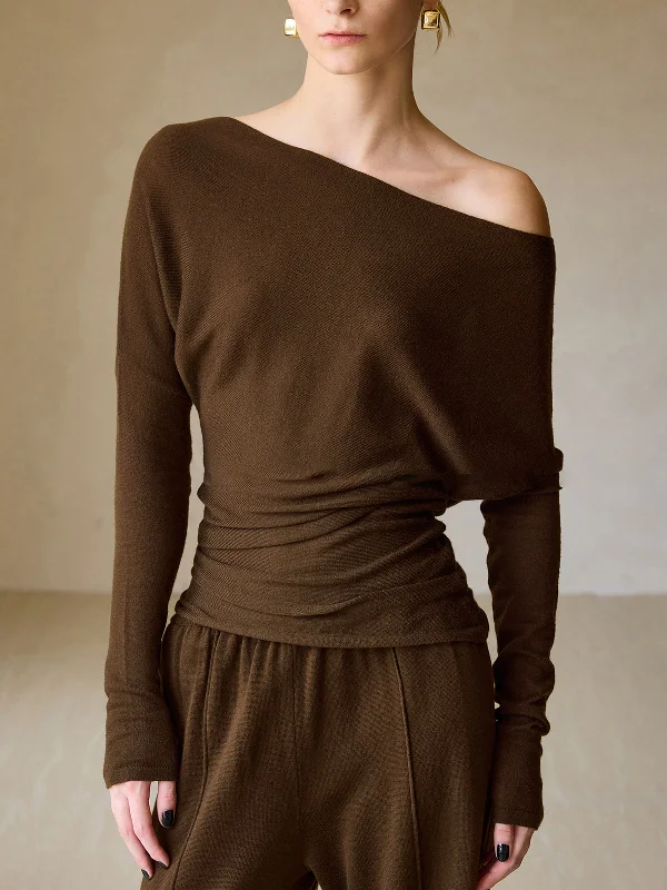 Scoop Neck Knit TopsCasual Asymmetrical Neck Slim Sweater