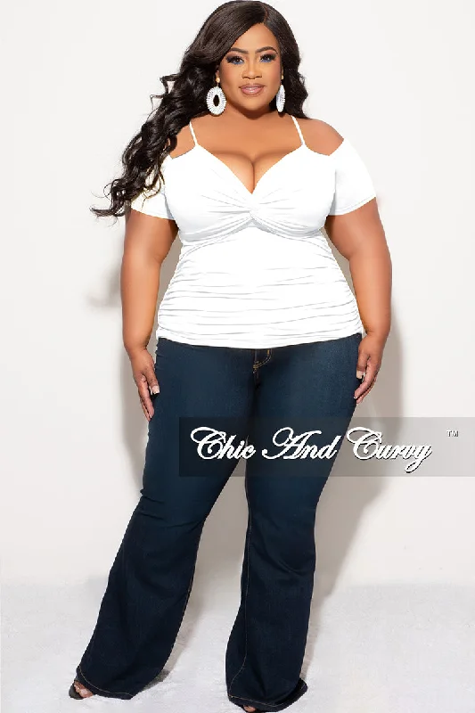 Final Sale Plus Size Cold Shoulder Top in WhiteLarge women's cropped tops