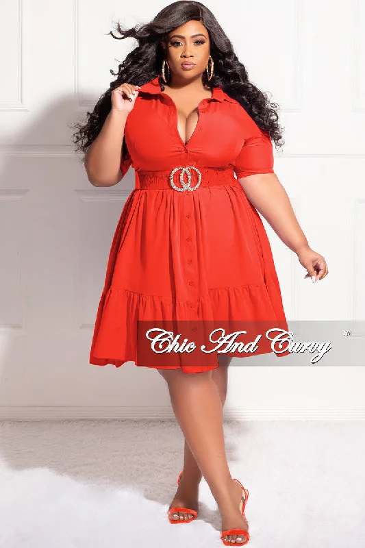 Final Sale Plus Size Collar Button Up Dress in OrangeFashionable plus size women's tops