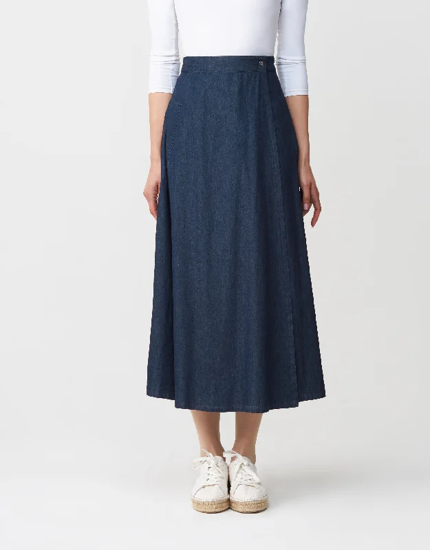 34" Mock Wrap Skirt with Patch Pocket Navy DenimGala Skirt