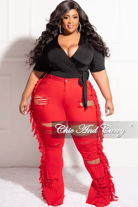 Final Sale Plus Size Faux Wrap Bodysuit in BlackWomen's home tops