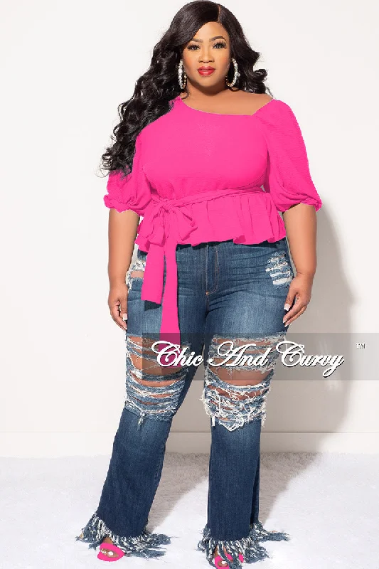 Final Sale Plus Size Off the Shoulder Peplum Top in PinkWomen's summer tops