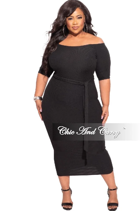 *Final Sale Plus Size Off The Shoulder Ribbed Bodycon DressLarge women's breathable tops