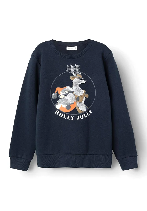 Summer Knit TopsName It Kid Boy Rejul Long Sleeve Christmas Sweater, Dark Sapphire LS SWEAT